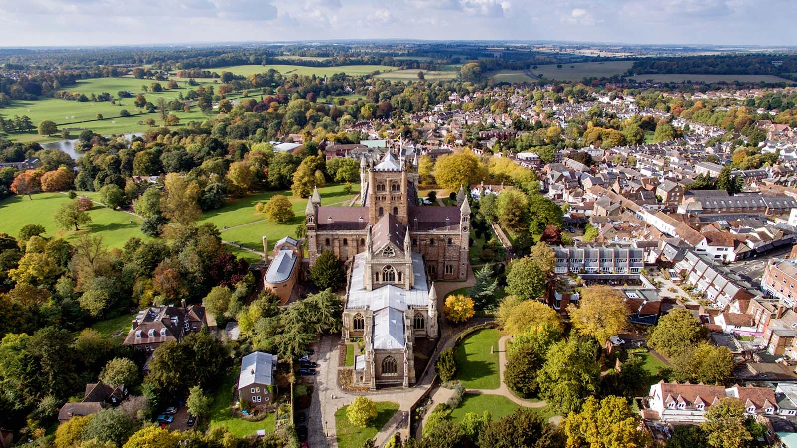 St Albans city centre with cathedral in the AL postcode area covered by EZO Plumbing and Heating